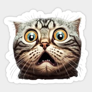 Funny Scared Cat Face, Cat Lover, Scaredy Cat Sticker